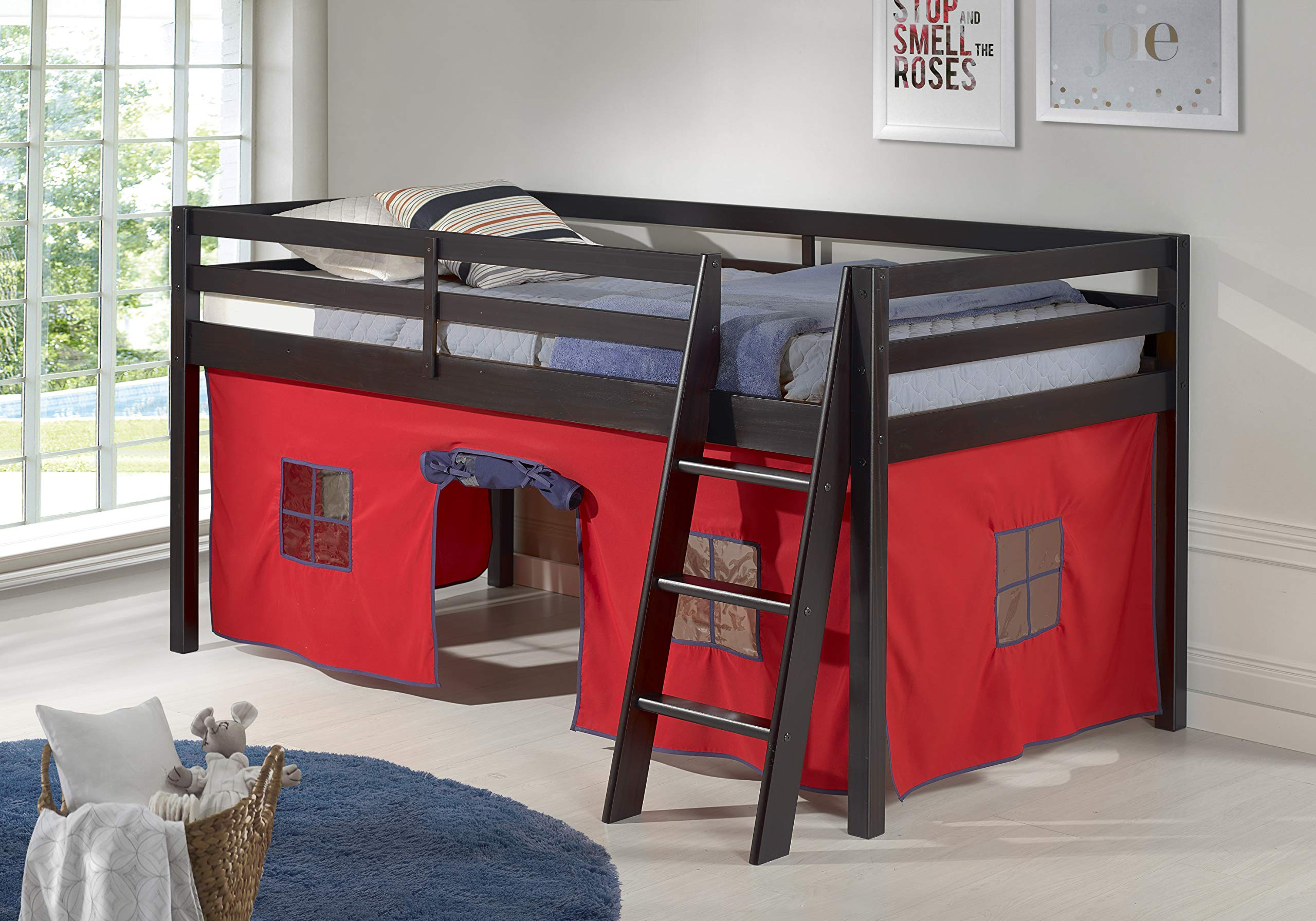 Alaterre Furniture Roxy Pine Twin Junior Loft Bed Espresso With Red ... for Exploring the Benefits of Choosing Espresso Finish for Junior Loft Beds