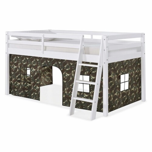 Alaterre Roxy Twin Wood Junior Loft Bed With White With Green Camo Tent ... in Exploring the Benefits of Choosing Espresso Finish for Junior Loft Beds