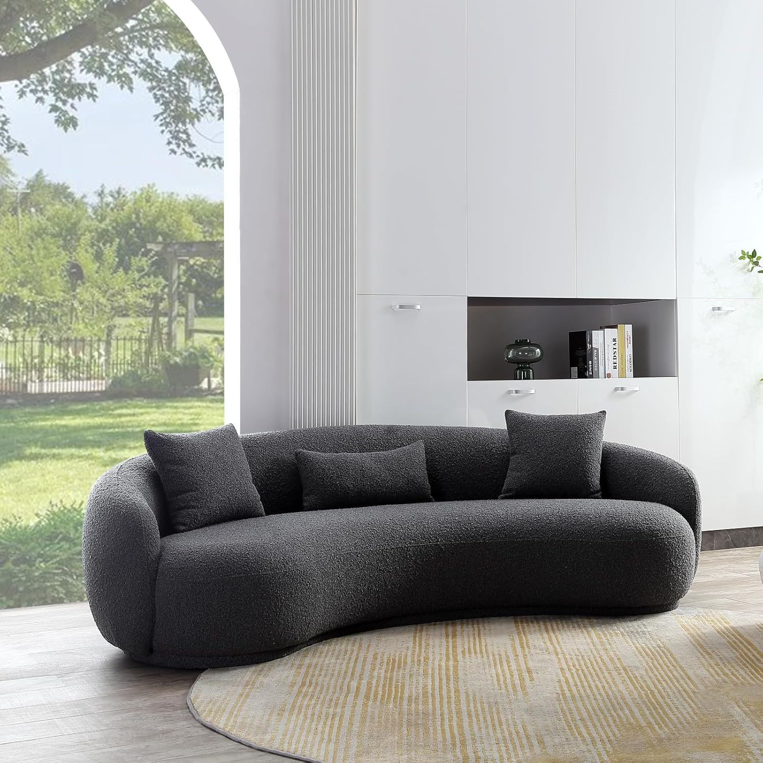 Amazon.com: Acanva Mid Century Modern Curved Living Room Sofa, 4-Seat ... in Mid-Century Modern Fabric Sofa With Cushions