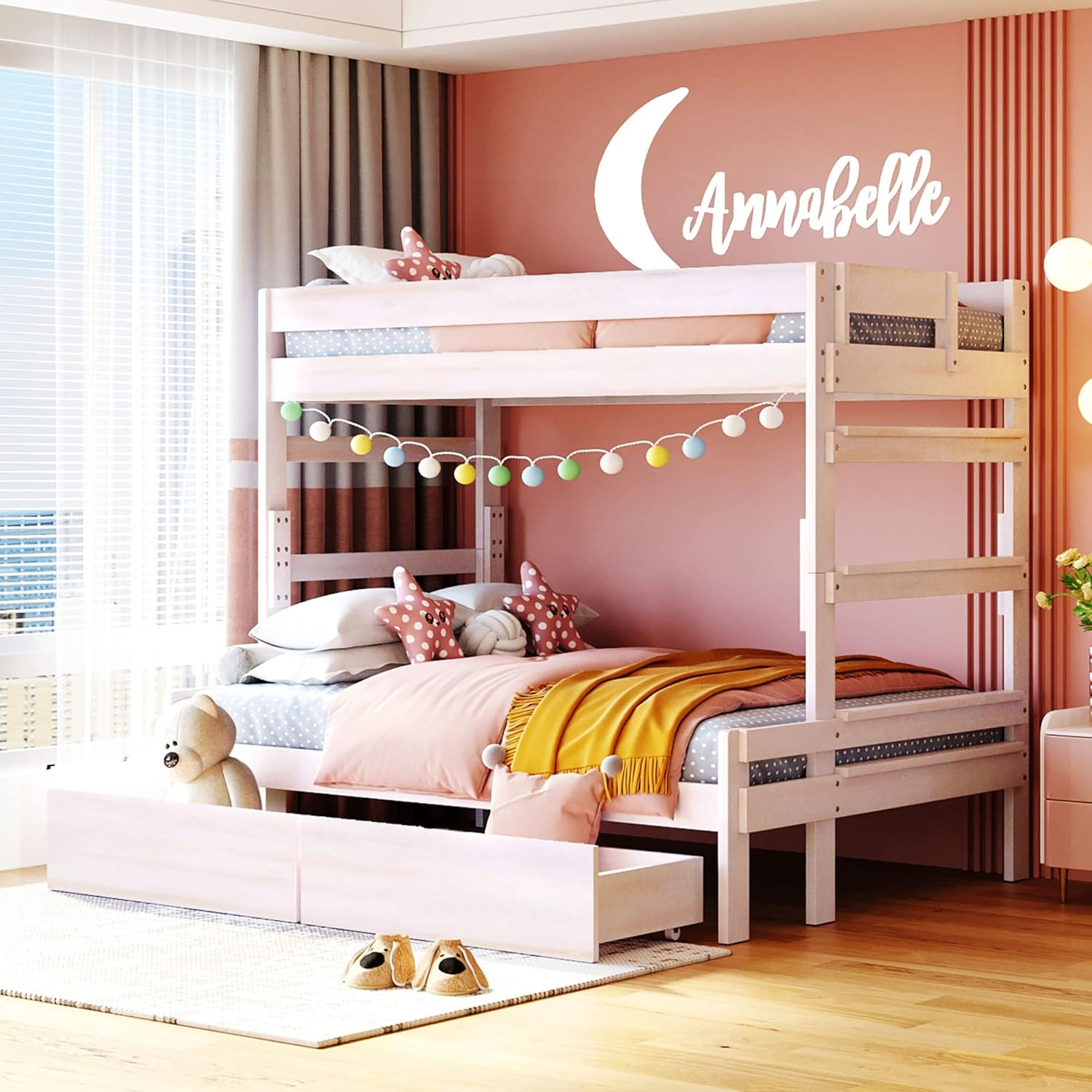 Amazon.com: Bellemave Twin Over Full Bunk Bed With 2 Drawers, Wood Bunk Bed Frame With Two ... pertaining to Twin/Full Louver Bunk Bed Withdual Under Bed Drawers