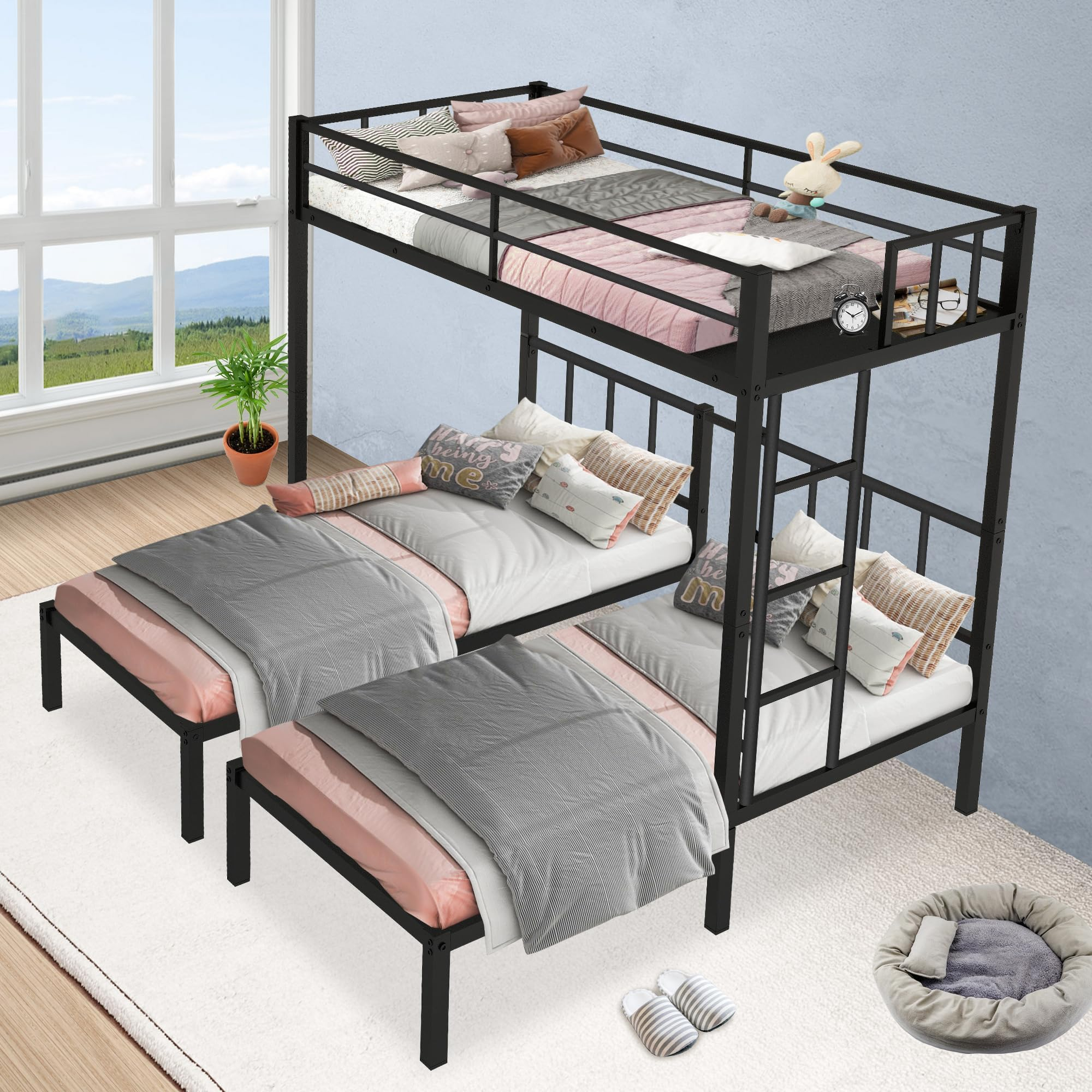 Amazon.com: Inclake Triple Bunk Bed, Metal Twin Over Twin & Twin Bunk ... intended for Durable and Stylish Metal Twin Over Twin Bunk Beds Explained