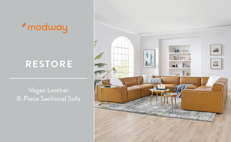 Amazon.com: Modway Restore 8-Piece Vegan Leather Sectional Sofa In Tan ... with regard to Exploring the Texture and Feel of Tan Restore Vegan Leather Sofas