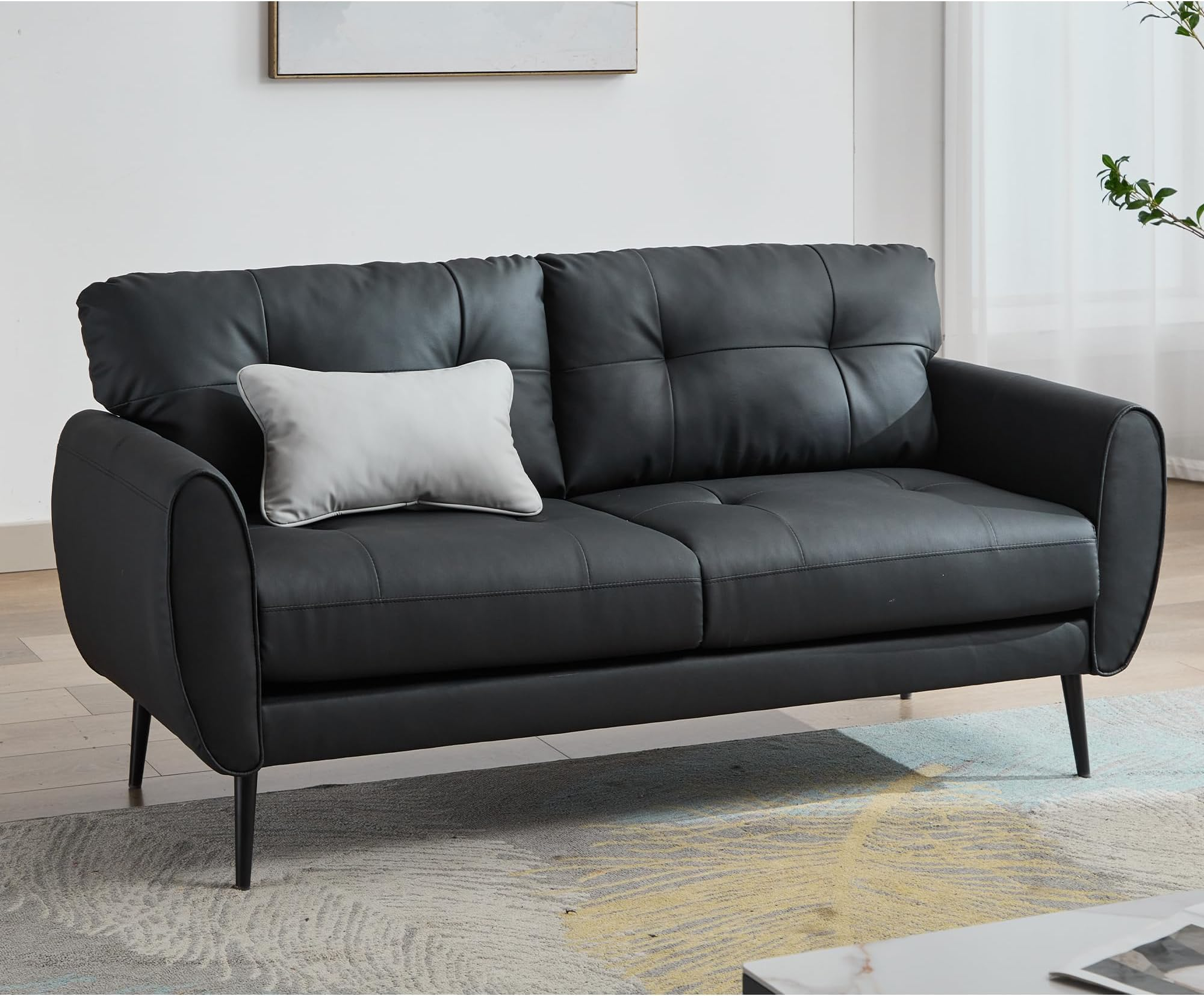 Amazon.com: Zuri Furniture Modern Aspen Black Microfiber Leather Sofa ... in Insights into the Craftsmanship of the Modern Aspen Black Microfiber Leather Sofa