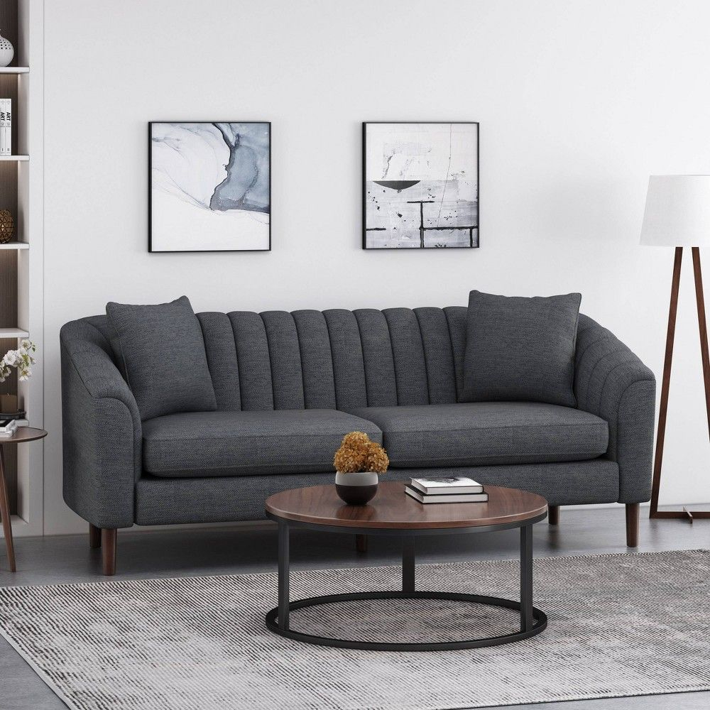 Ansonia Contemporary Fabric 3 Seater Sofa Charcoal/Dark Walnut ... pertaining to Understanding the Appeal of the Susan Contemporary Sofa in Charcoal and Dark Walnut
