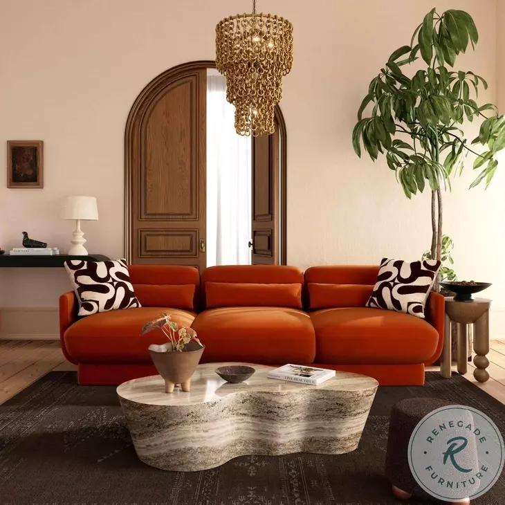 Azalea Rust Orange Velvet Sofa From Tov | Coleman Furniture within Rust's Enduring Appeal Azale Sofa A Deep Dive