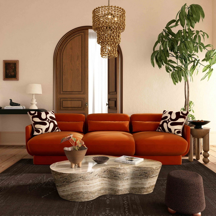 Azalea Rust Velvet Sofa Collection - Las Vegas Furniture Store | Modern ... inside Azale Sofa, Rust