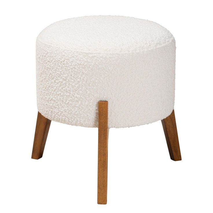 Baxton Studio Elkie Japandi Cream Boucle Fabric And Walnut Brown ... with regard to Walnut Brown Finished Wood Ottoman Footstool