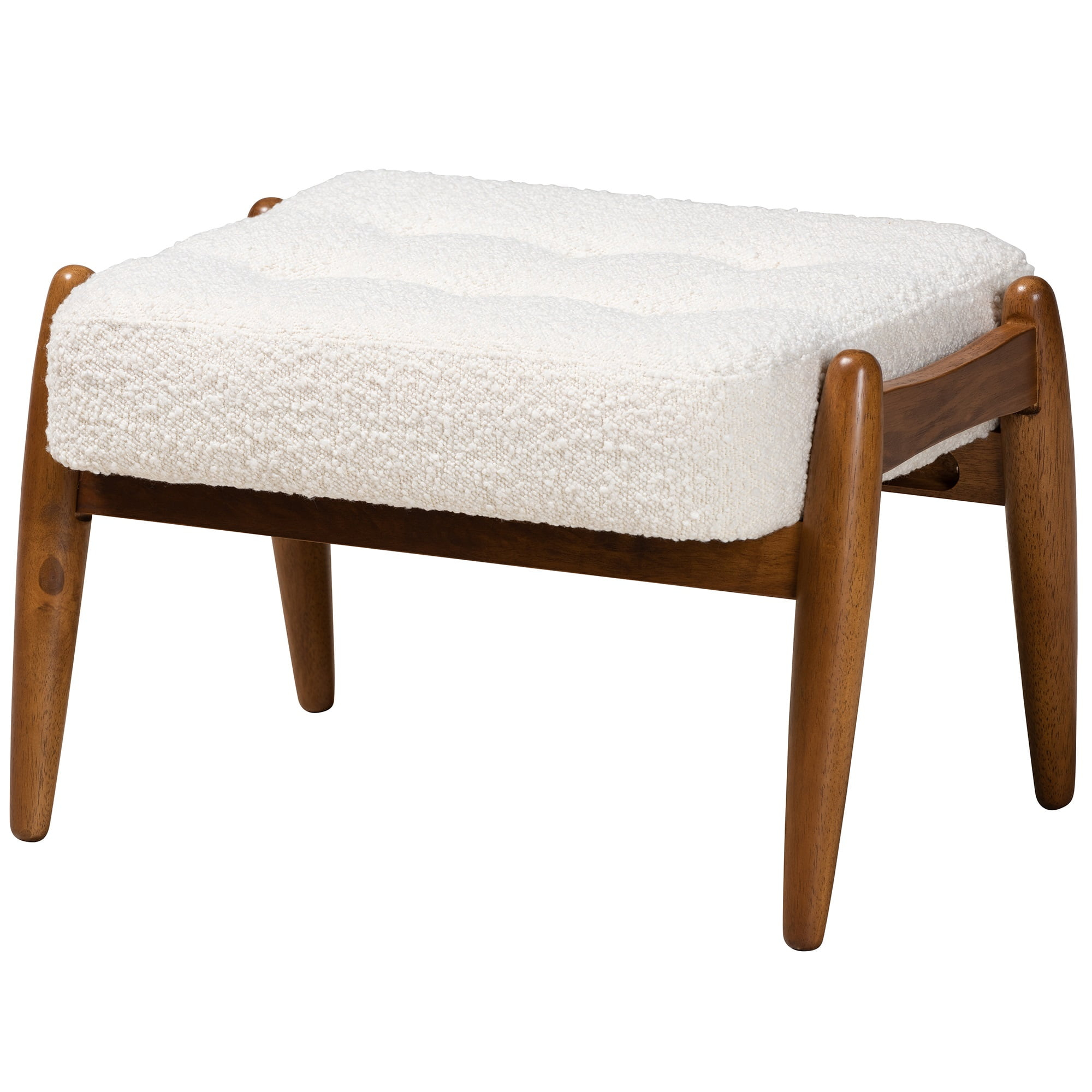 Baxton Studio Jeanine Japandi Cream Boucle Fabric And Walnut Brown ... with Walnut Brown Finished Wood Ottoman Footstool