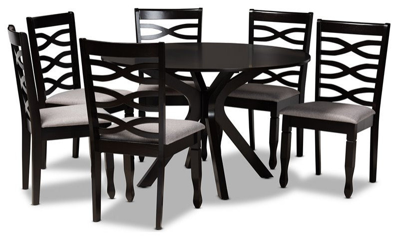 Baxton Studio Mila Grey Fabric And Dark Brown Finished Wood 7-Piece ... with regard to Creating Lasting Memories Around the Baxton Studio Renaud Table