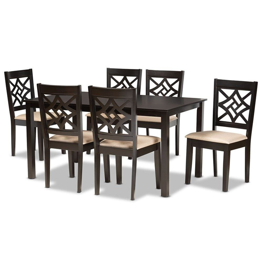 Baxton Studio Sand Fabric Upholstered And Brown Finished Wood 7 Piece ... for Baxton Studio Renaud Grey And Dark Brown Finished Wood 7-Piece Dining Set