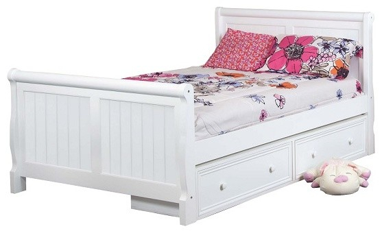 Beatrice White Full Size Sleigh Bed With Storage Drawers - Transitional ... throughout Beatrice White Twin Size Bunk Beds With Underbed Storage Drawers
