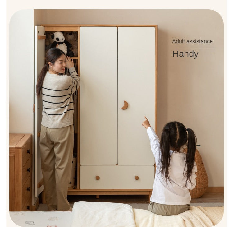 Beech Solid Wood Kids Wardrobe with regard to Beech Solid Wood Kids Wardrobe, Natural Wood Color / 70.9" Sliding Door