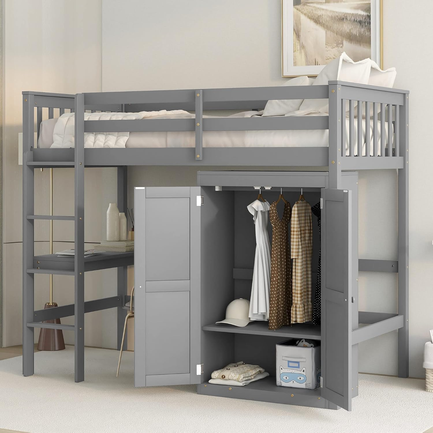 Biadnbz Twin Size Loft Bed With Desk And Wardrobe, Wooden Loftbed Frame ... with regard to Designing with Space in Mind The Versatility of the Ragna Loft Bed