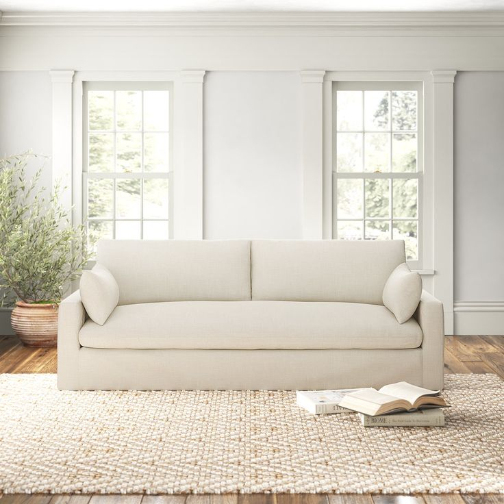 Birch Laneâ„¢ Luna 90" Square Arm Slipcovered Sofa With Reversible ... throughout Caring for Your Luna Slipcover Sofa in Cream Practical Tips