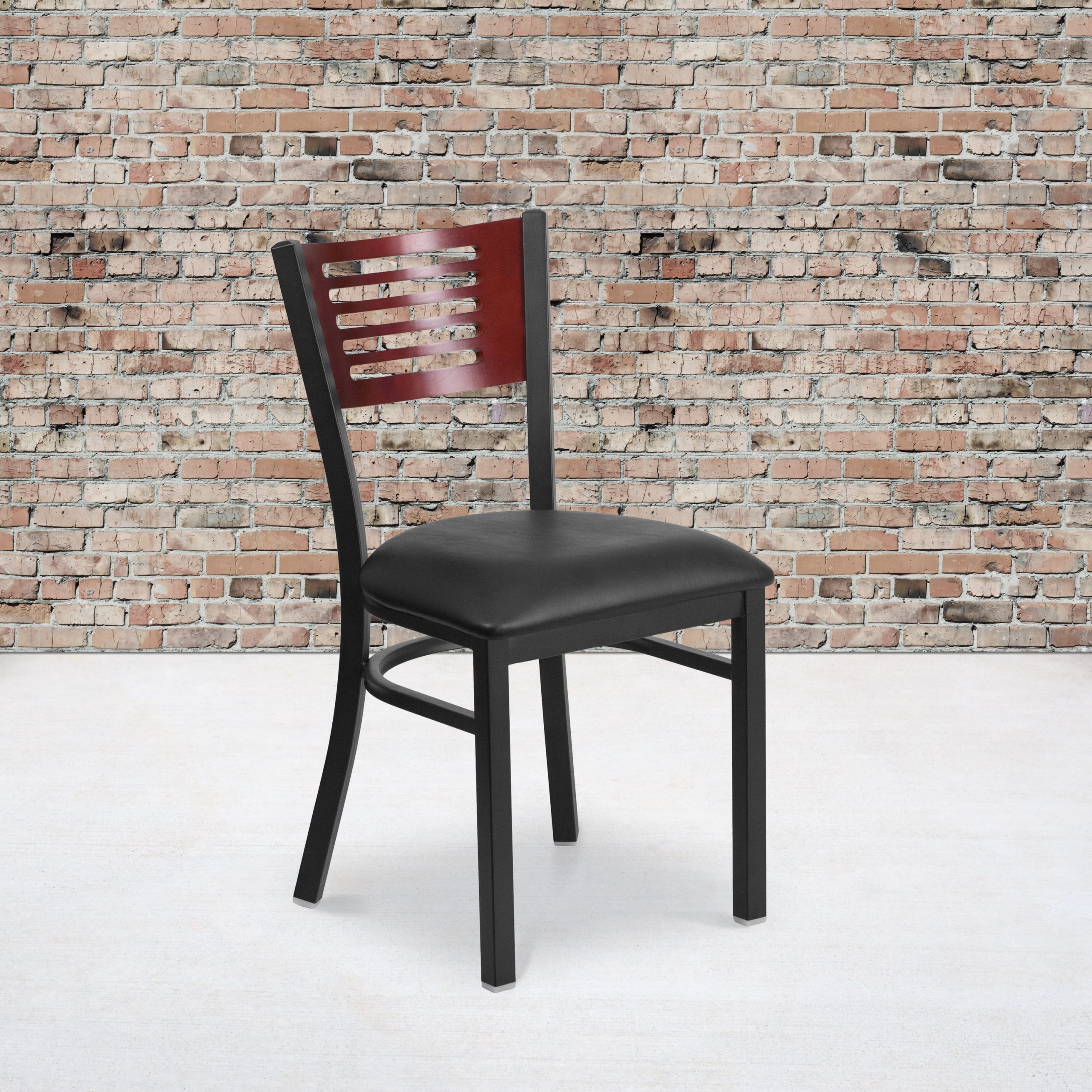 Bizchair 2 Pk. Black Slat Back Metal Restaurant Chair - Mahogany Wood ... pertaining to Black Slat Back Metal Restaurant Barstool - Mahogany Wood Back & Seat