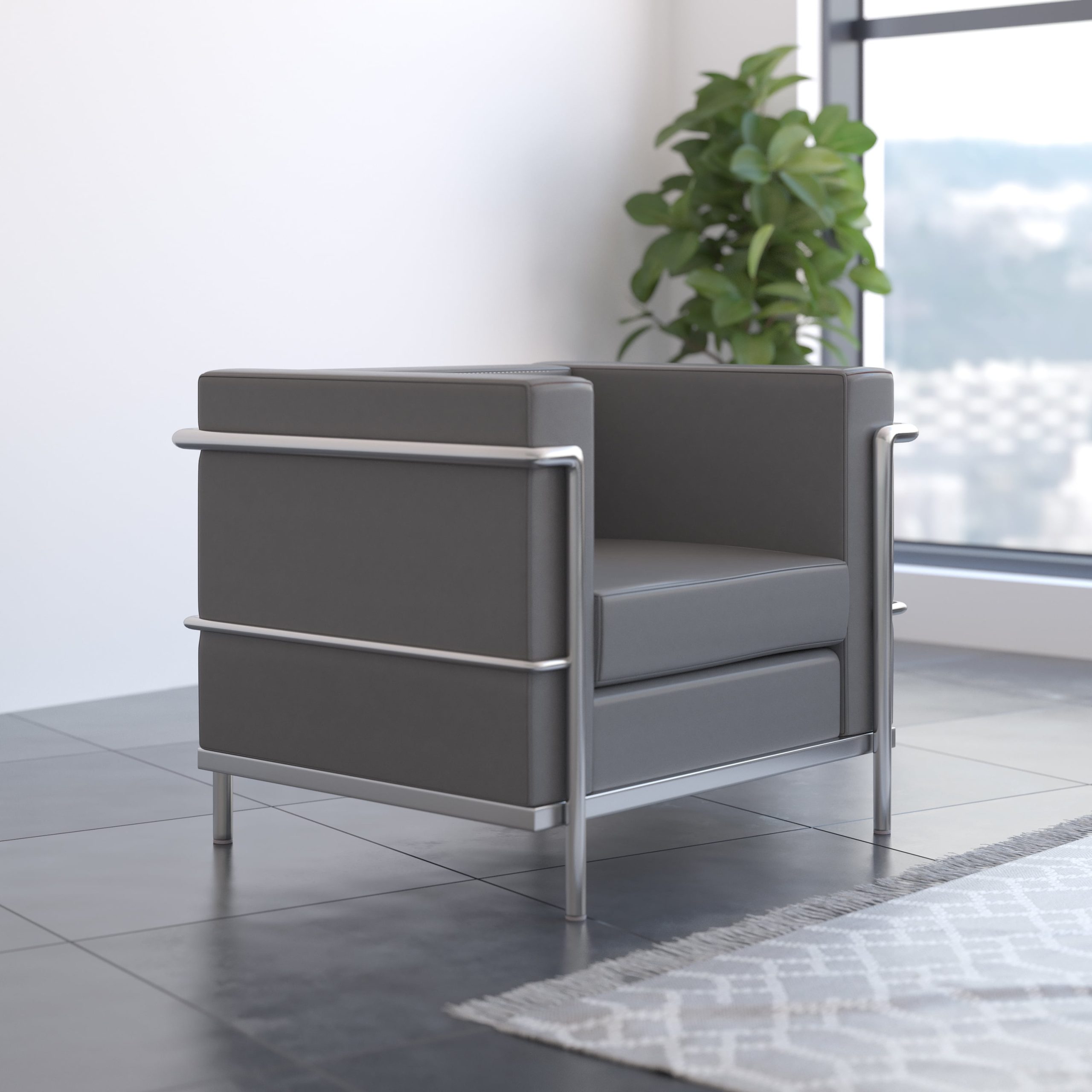 Bizchair Hercules Regal Series Contemporary Gray Leathersoft Chair With ... inside Hercules Regal Series Contemporary Leathersoft Sofa With Encasing Frame, Gray