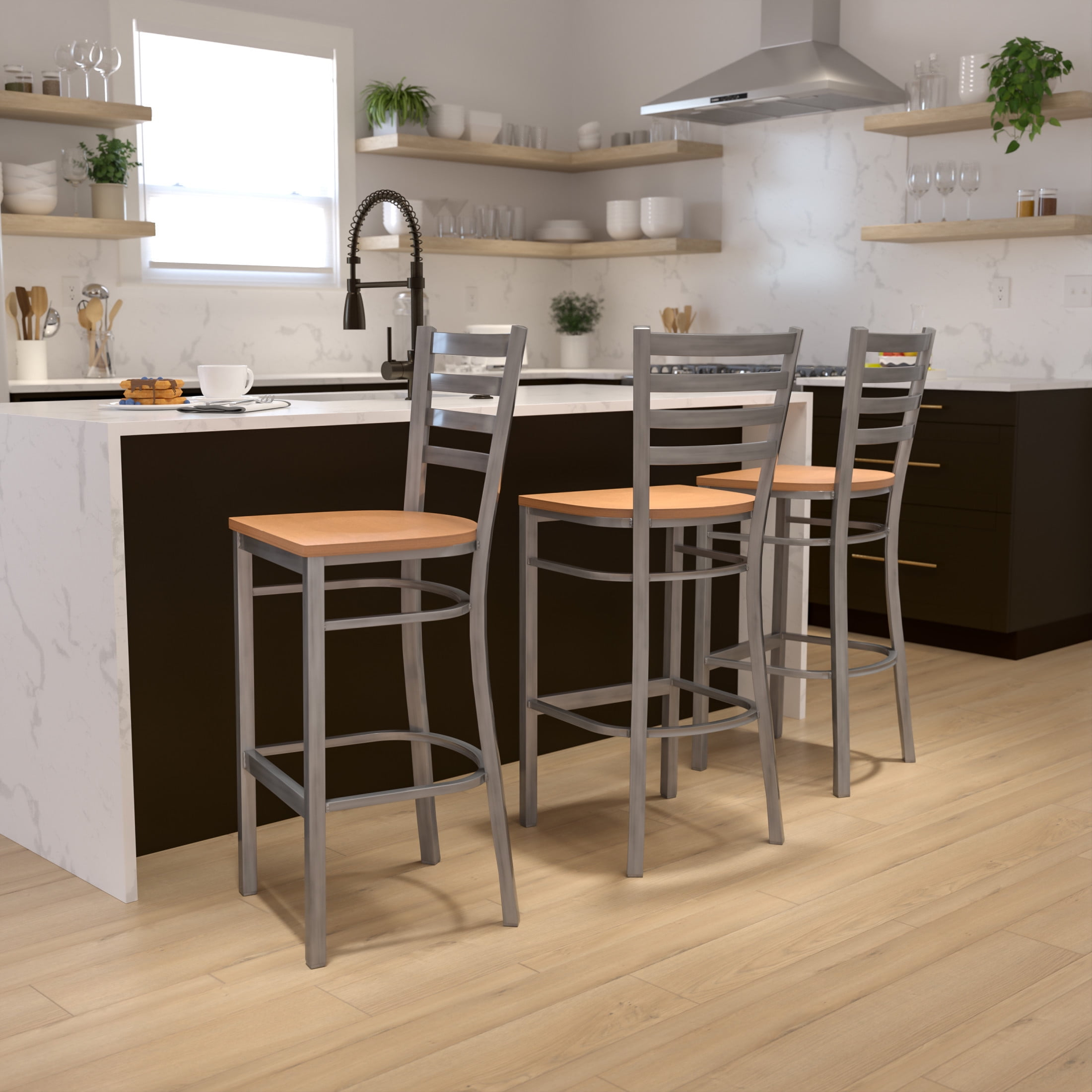 Bizchair Silver Antique Finish With Clear Coat Ladder Back Metal ... within Mahogany Wood Seats Elevating Your Restaurant's Ambiance