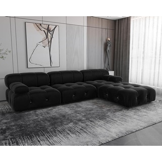 Black Modular Sectional Sofa Velvet Upholstered Sofa - Bed Bath ... within Marlon Velvet Upholstered Sofa, Black