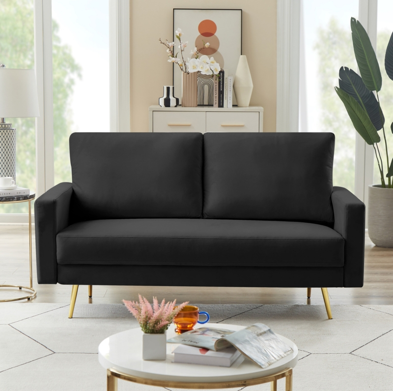 Black Velvet Sofa - Foter intended for Marlon Velvet Upholstered Sofa, Black