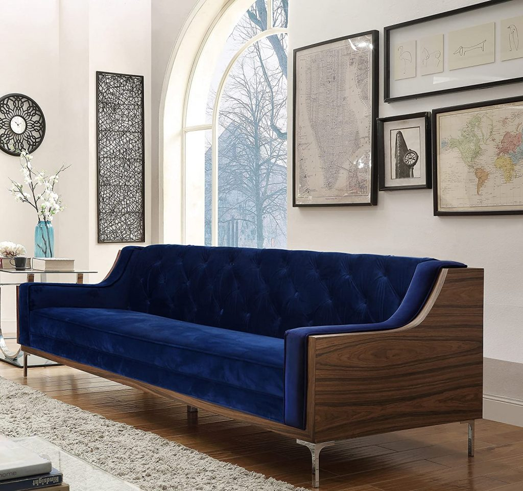 Blue Velvet Sofas With Creative Living Room Decor Ideas with Elegance Contemporary Sofa, Blue Velvet With Acrylic Legs