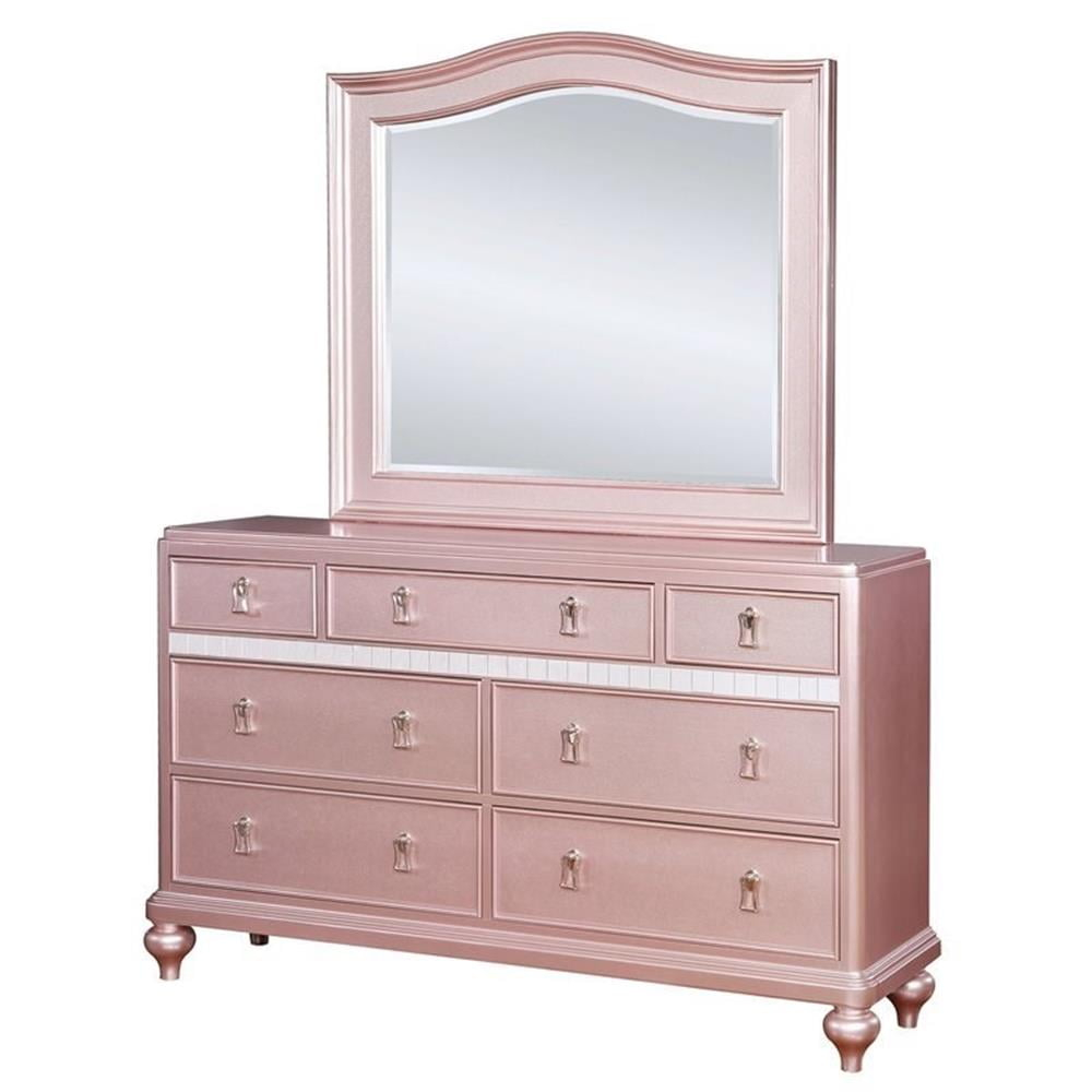 Bowery Hill 2-Piece 7-Drawer Solid Wood Dresser And Mirror In Rose Gold ... within Understanding Transitional Design The Bowery Hill Dresser and Mirror