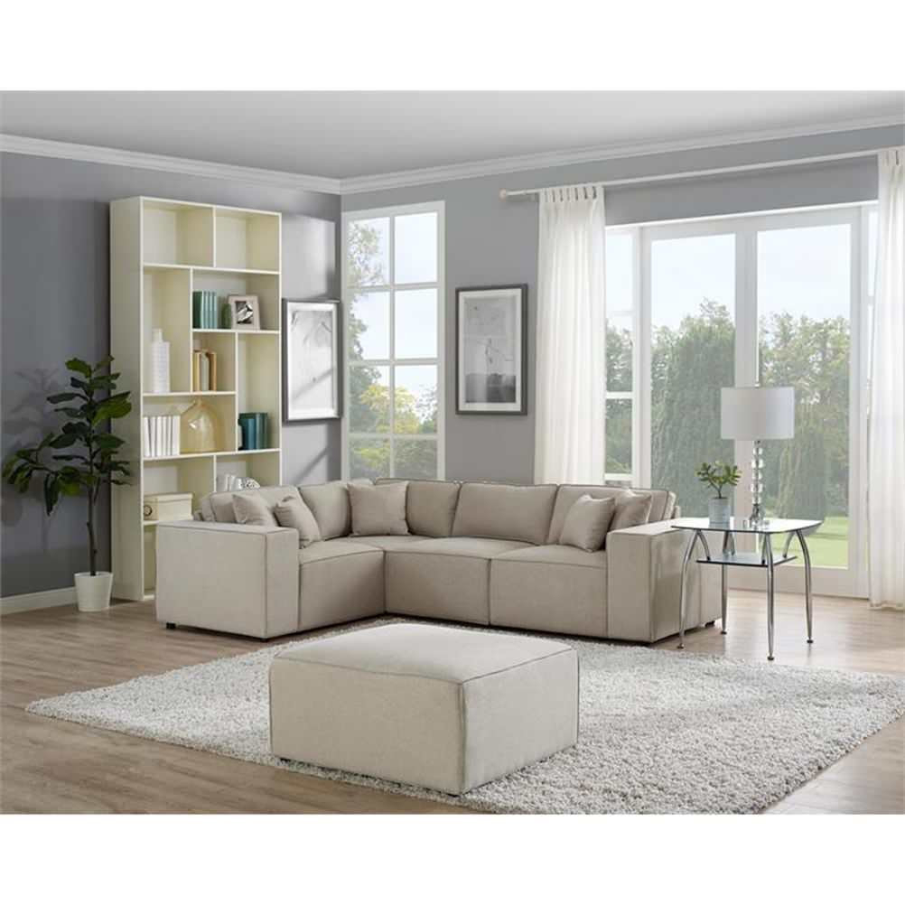 Bowery Hill Melrose Modular Sectional Sofa With Ottoman In Beige Linen - Transitional ... for A Deep Dive into the Comfort and Style of the Melrose Beige Linen Sectional