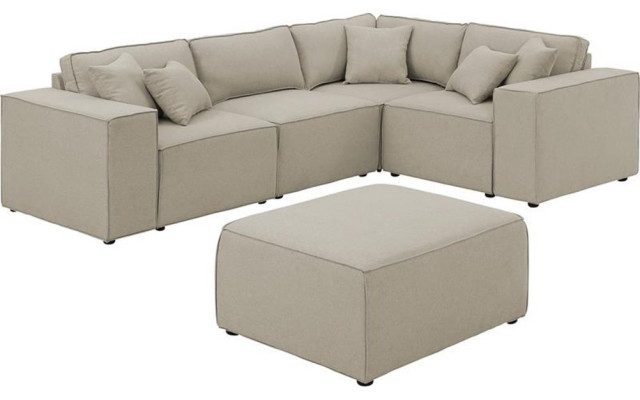 Bowery Hill Melrose Modular Sectional Sofa With Ottoman In Beige Linen - Transitional ... with A Deep Dive into the Comfort and Style of the Melrose Beige Linen Sectional
