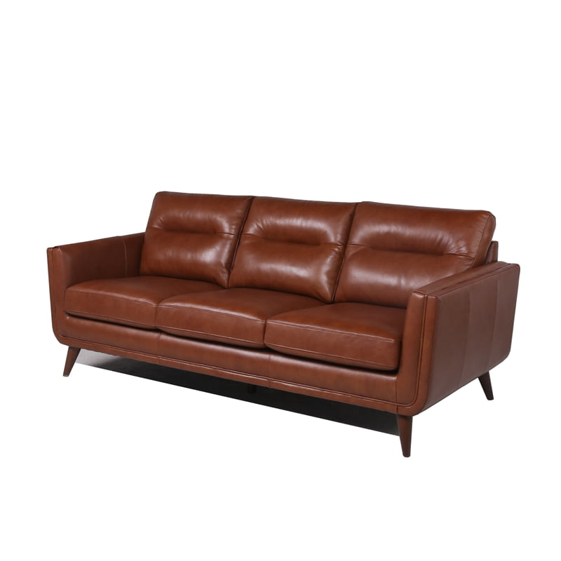 Bowery Hill Mid-Century Leather Sofa In Cobblestone Brown - Walmart.com for Rex Mid-Century Leather Sofa In Cobblestone Brown