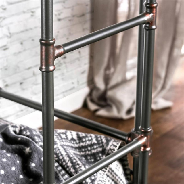 Bowery Hill Modern Metal Twin Over Twin Bunk Bed In Antique Black ... for Bowery Hill Modern Metal Twin Over Workstation Bunk Bed In Black