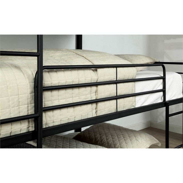 Bowery Hill Modern Steel Metal Twin Triple Bunk Bed In Sand Black ... pertaining to Creating a Functional Bedroom Bowery Hill's Black Bunk Bed Solution