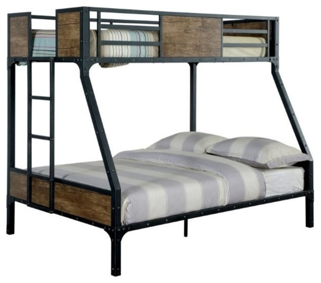 Bowery Hill Modern Steel Metal/Wood Twin Over Full Bunk Bed In Black ... with regard to Bowery Hill Modern Metal Twin Over Workstation Bunk Bed In Black