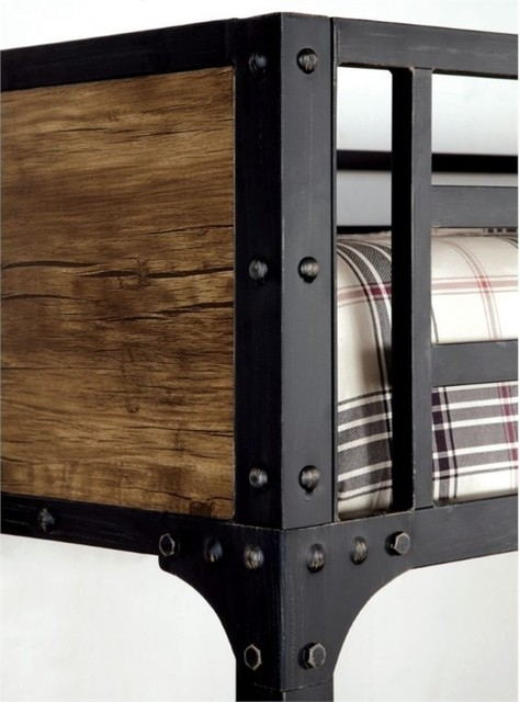 Bowery Hill Modern Steel Metal/Wood Twin Over Twin Bunk Bed In Black ... intended for Creating a Functional Bedroom Bowery Hill's Black Bunk Bed Solution