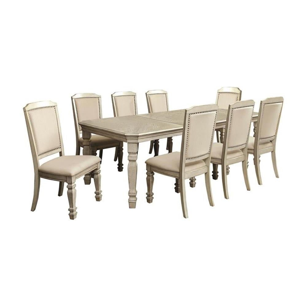 Bowery Hill Modern Wood 9-Piece Dining Set In Antique White Finish ... for Bowery Hill Modern Wood Three Piece Drop Leaf Dining Set In White