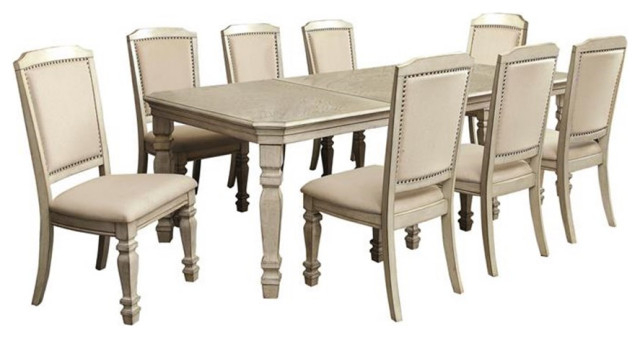 Bowery Hill Modern Wood 9-Piece Dining Set In Antique White Finish ... regarding The Bowery Hill Drop Leaf Dining Set Perfect for Apartment Living and Cozy Homes