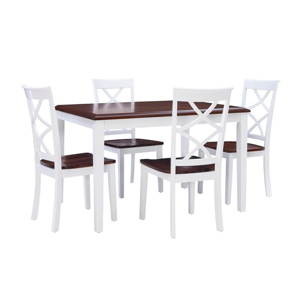 Bowery Hill Modern Wood Five Piece Dining Set In Cherry And White ... intended for Bowery Hill Modern Wood Three Piece Drop Leaf Dining Set In White