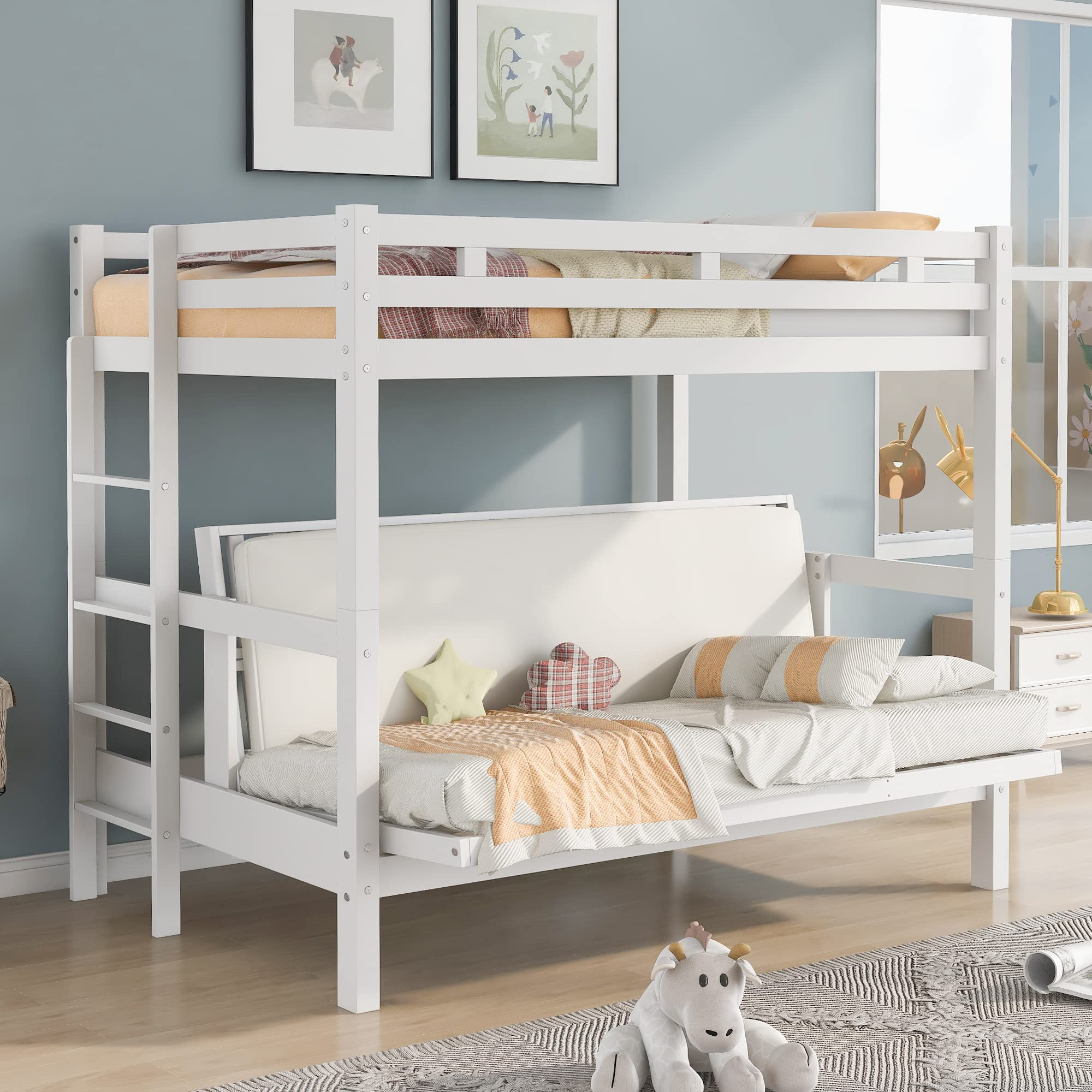 Buy Harper & Bright Designs Twin Over Futon Bunk Bed,Wood Futon Bunk Bed Frame,Twin Over Full ... for Navigating Your Options for the Lexicon Jovie Bunk Bed in White