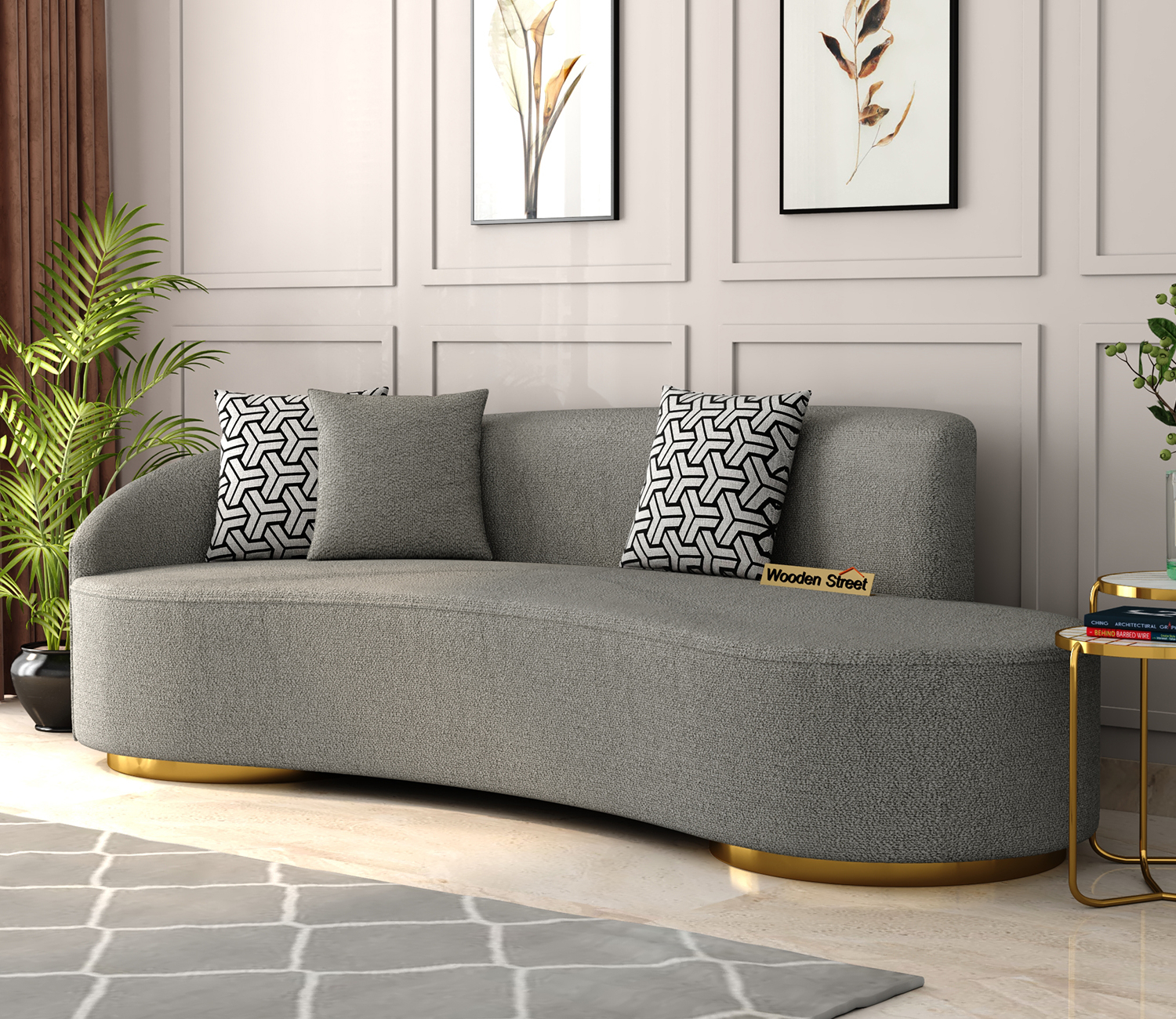 Buy Osbert 3 Seater Curved Sofa (Polyester, Boucle Grey) Online In ... intended for Exploring the best online retailers for contemporary seating