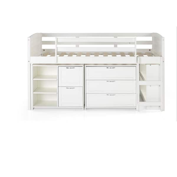 Buy White Twin Louver Low Loft Bed With 3 And 2-Drawer Chests And ... in Creating a Cozy Nook with a White Louver Low Loft Chest
