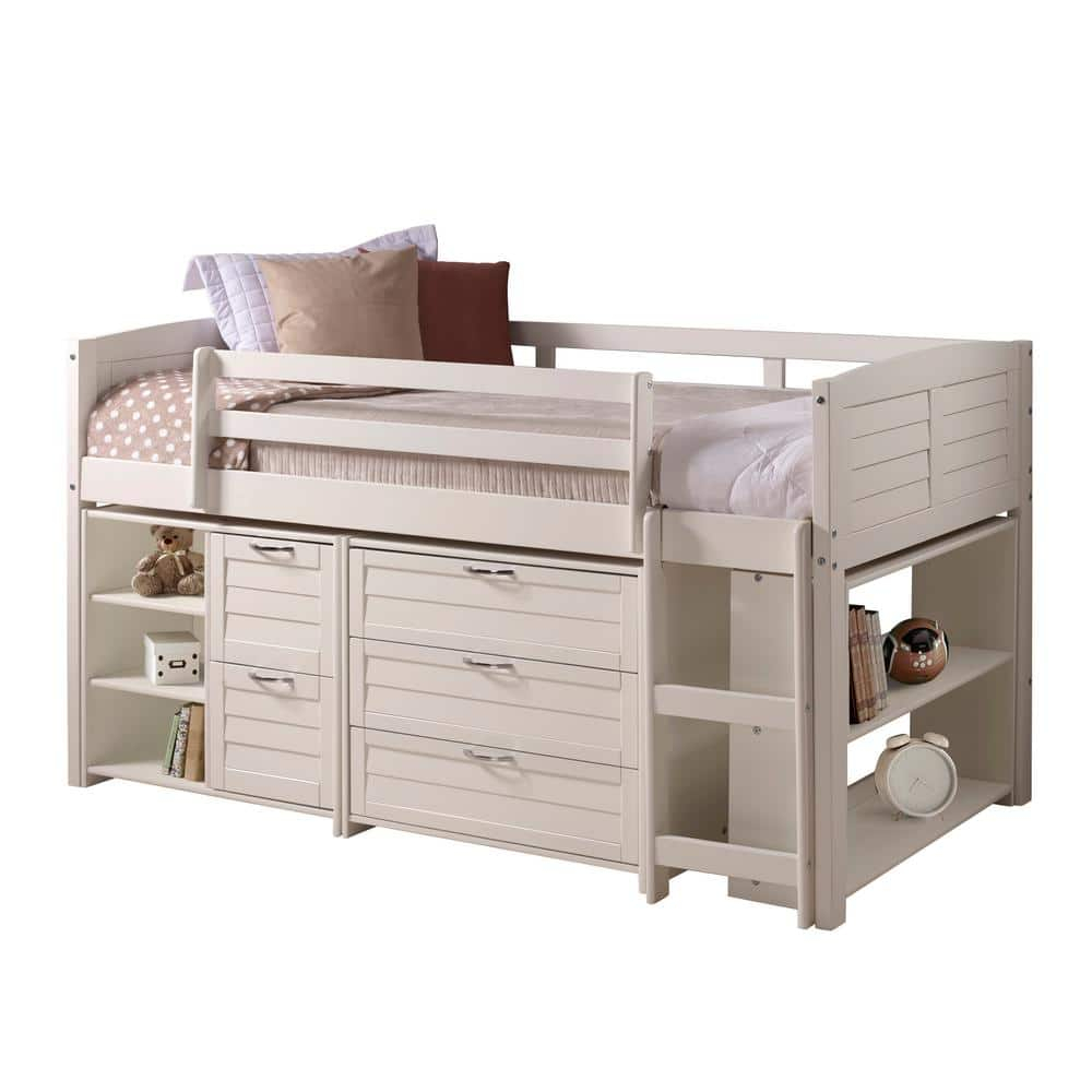 Buy White Twin Louver Low Loft Bed With 3 And 2-Drawer Chests And ... with regard to Creating a Cozy Nook with a White Louver Low Loft Chest
