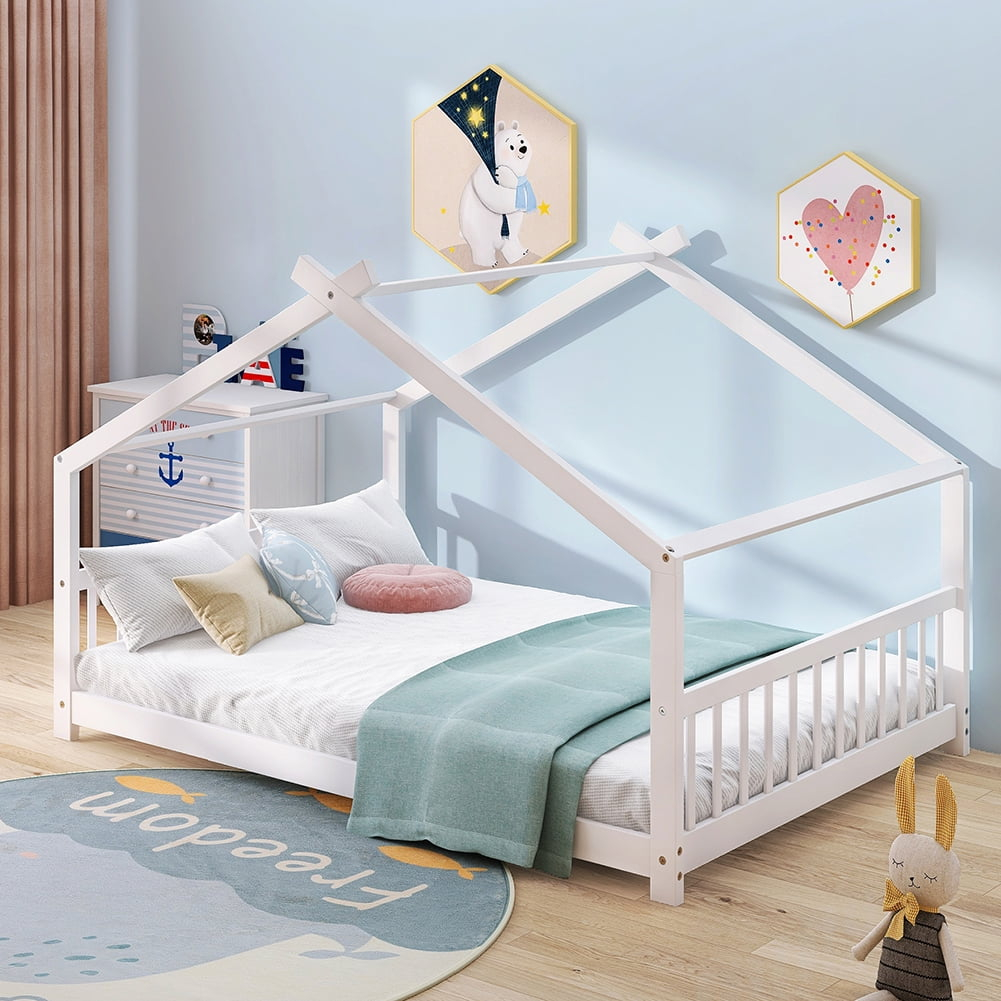 Canddidliike House Bed Tent Bed Frame With Slat, Full Size Wood Play ... intended for Tent Bed White