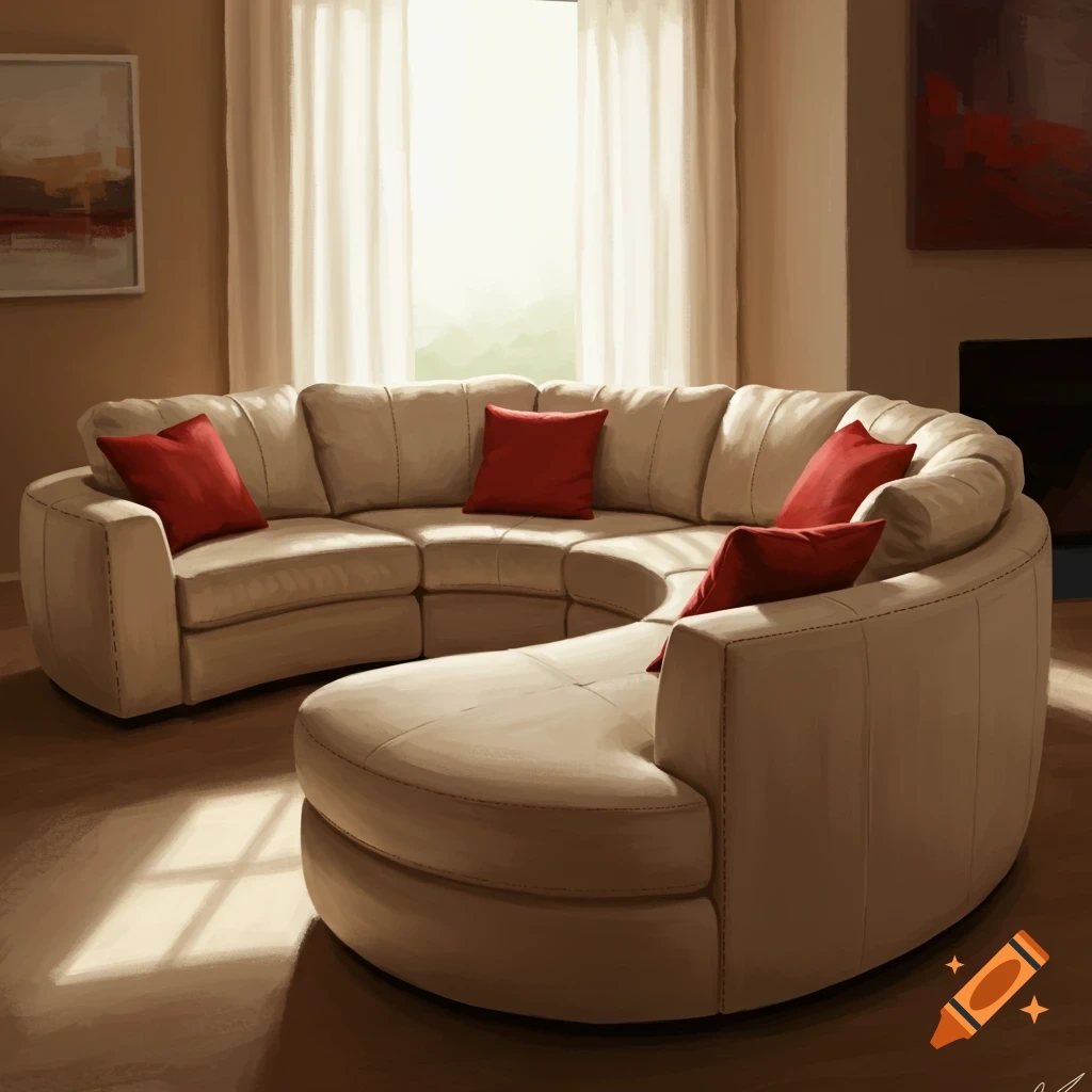 Circular Sectional Sofa In Beige With Red Details On Craiyon in Gracia Sectional Sofa, Beige
