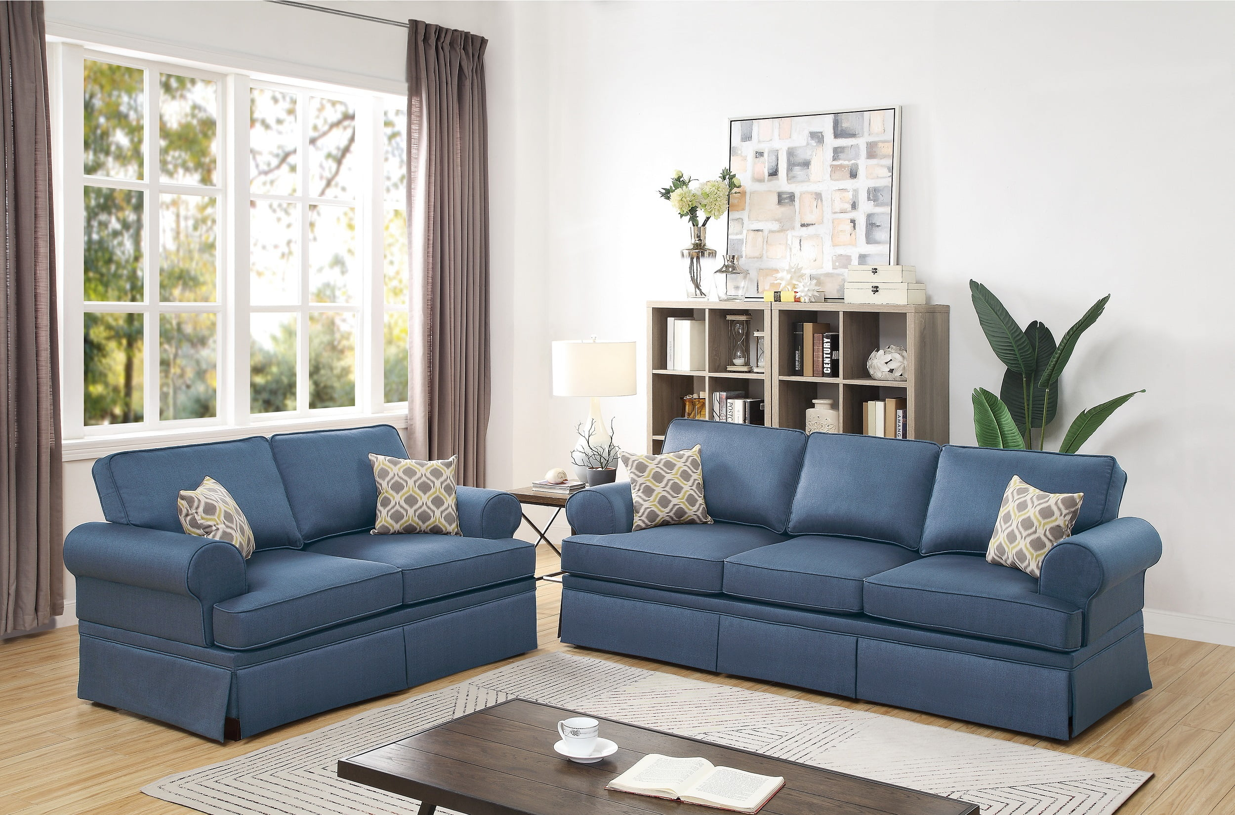 Classic Comfort Cozy Living Room 2Pc Sofa Set Sofa And Loveseat Blue ... for Transforming small apartment interiors with the right sofa set choices