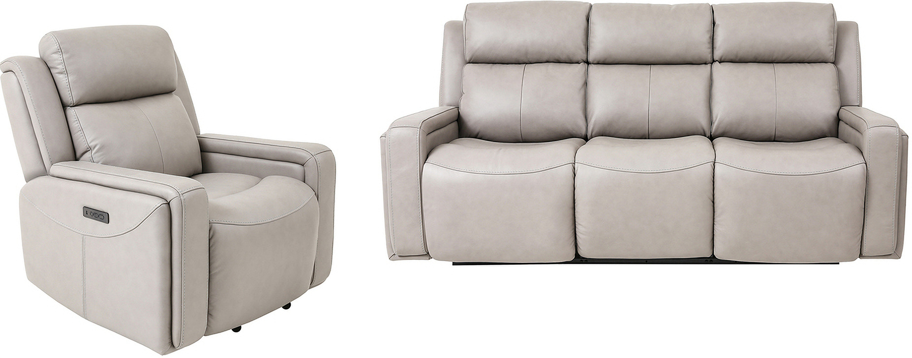 Claude Dual Power Headrest And Lumbar Support Reclining 2-Piece Sofa ... in Claude Dual Power Reclining Sofa, Light Gray Genuine Leather