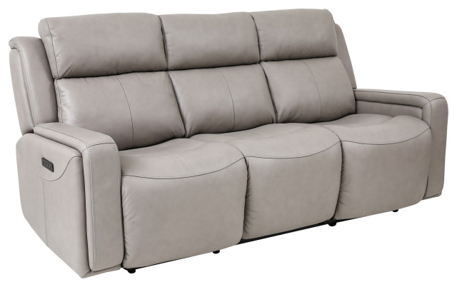 Claude Dual Power Reclining Sofa, Light Gray Genuine Leather ... pertaining to Claude Dual Power Reclining Sofa, Light Gray Genuine Leather