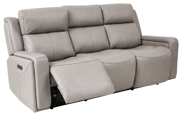 Claude Dual Power Reclining Sofa, Light Gray Genuine Leather ... pertaining to Why a Dual Power Reclining Design Elevates Your Living Space