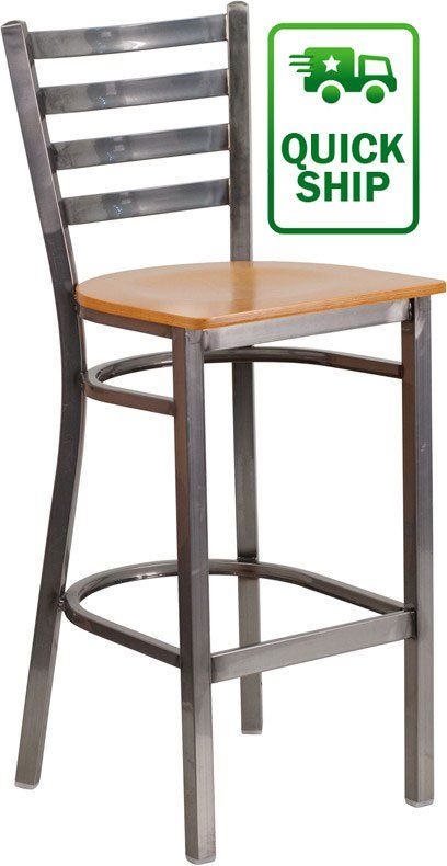 Clear Coat Metal Frame Commercial Bar Stools | Restaurant Barstool pertaining to Clear Coated Ladder Back Metal Restaurant Barstool - Mahogany Wood Seat