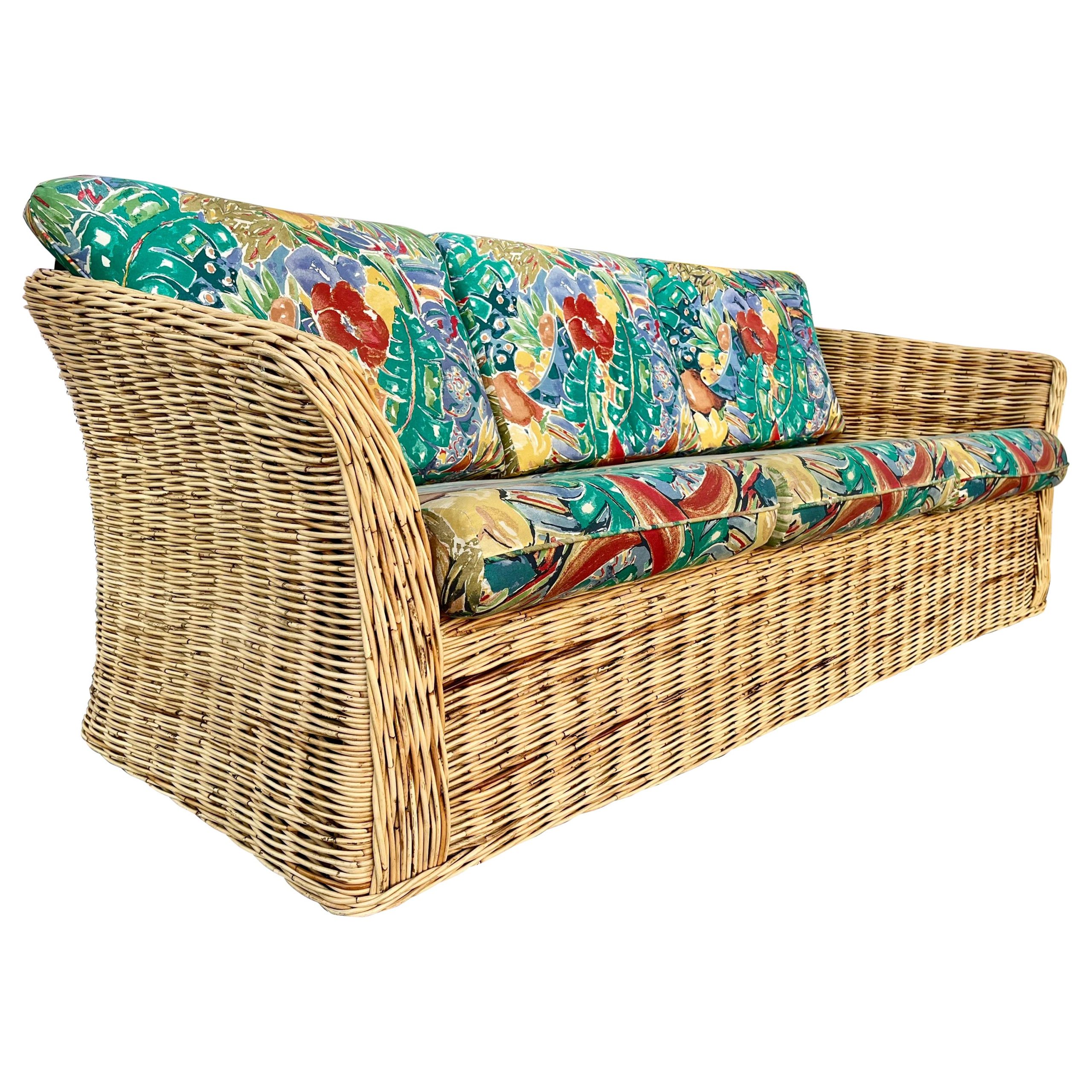 Coastal Style / Bohemian Woven Wicker Three Seat Sofa. Circa 1980S For ... inside Care tips for keeping your bohemian rattan sofa with removable covers looking fresh