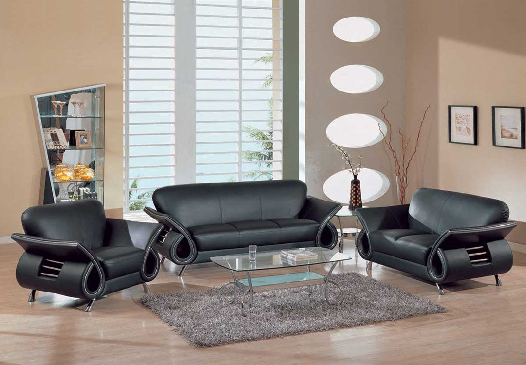 Contemporary Black Leather Sofa Set | Baci Living Room regarding Modern Leather Sofa Set For Living Room
