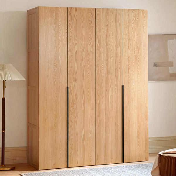 Contemporary Freestanding Natural Wardrobe Oak Solid Wood Wardrobe With Shelves Armoire 79L X ... intended for Oak Solid Wood Wardrobe Bookcase, Natural Wood Color / Feetless High Wardrobe