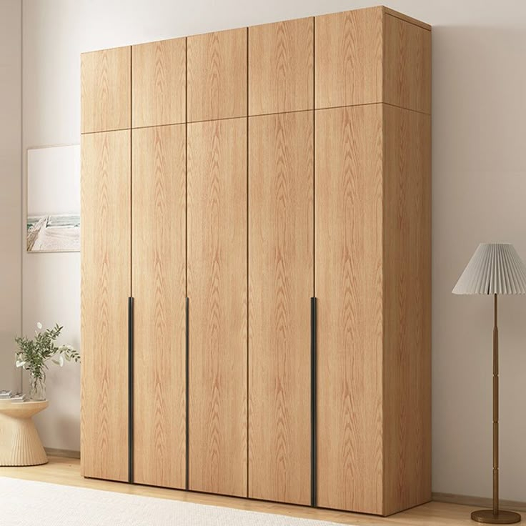 Contemporary Freestanding Natural Wardrobe Oak Solid Wood Wardrobe With Shelves | Wooden ... within Oak Solid Wood Wardrobe Bookcase, Natural Wood Color / Feetless High Wardrobe